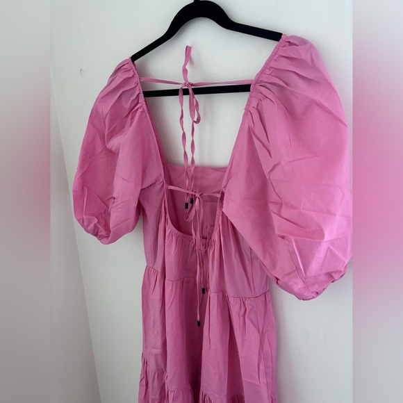 Moon River Pink Open Back Puff Sleeve Midi Dress NWT - Picture 8 of 9